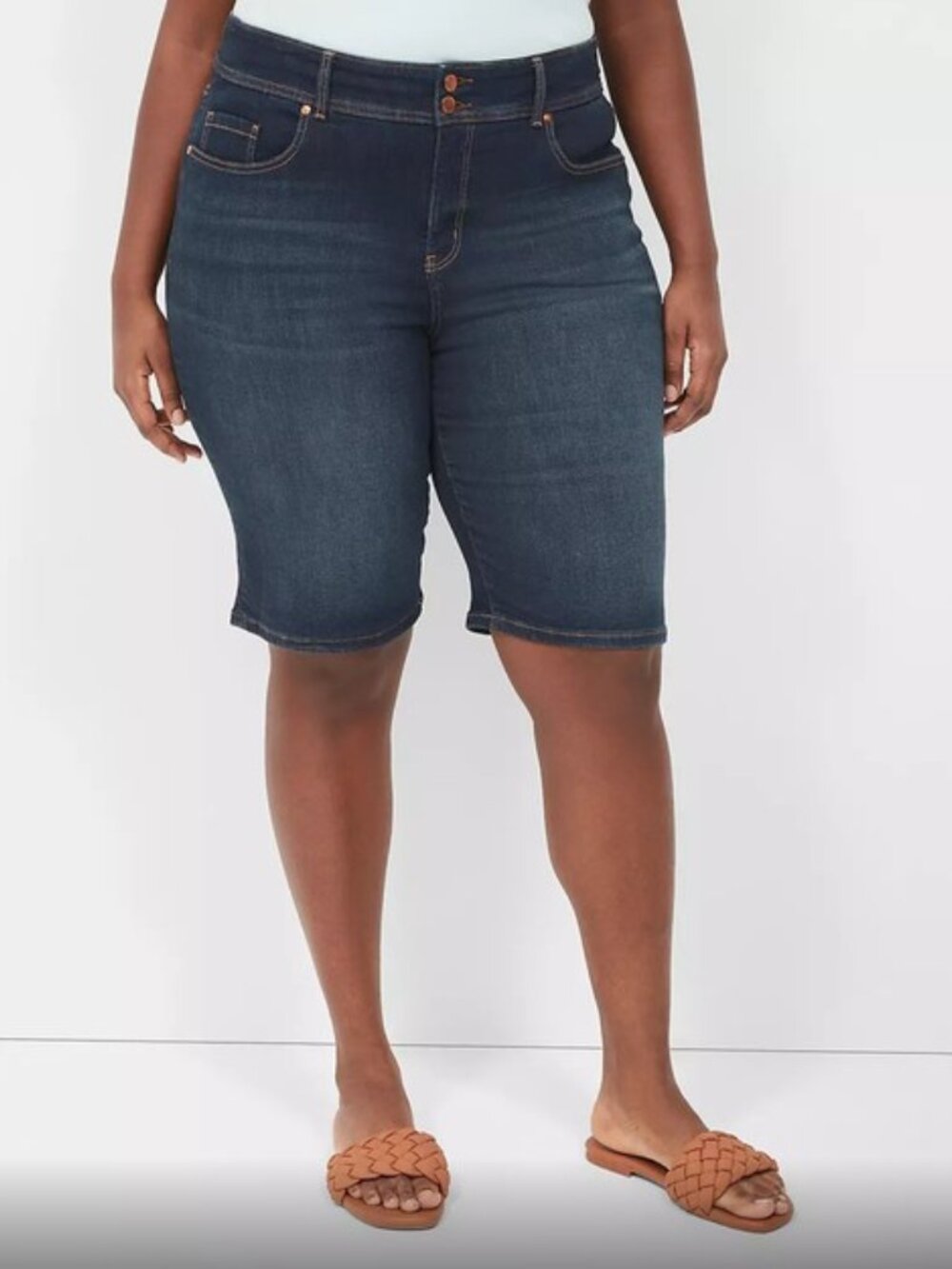 NWT Lane Bryant Tighter Tummy High Rise Bermuda Denim Shorts Sz 24